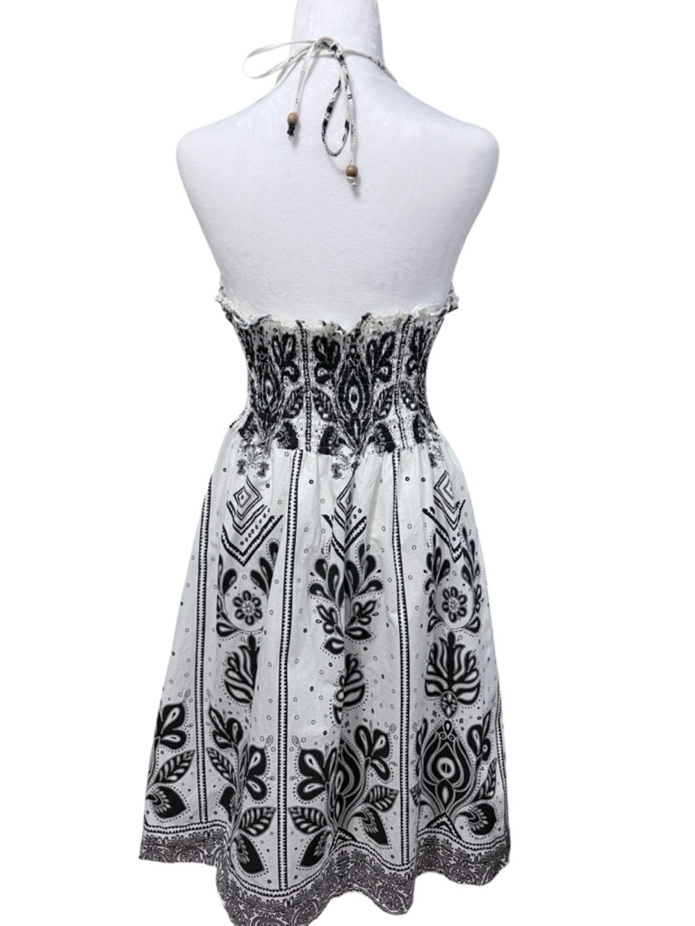Striking 100% Cotton White and Black Bandana Printed Boho-Chic Dress Beach SZ L - Picture 3 of 11